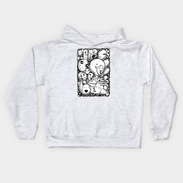 Lots of Little Ghosts - Black Outlined Version Kids Hoodie by Nat Ewert Art